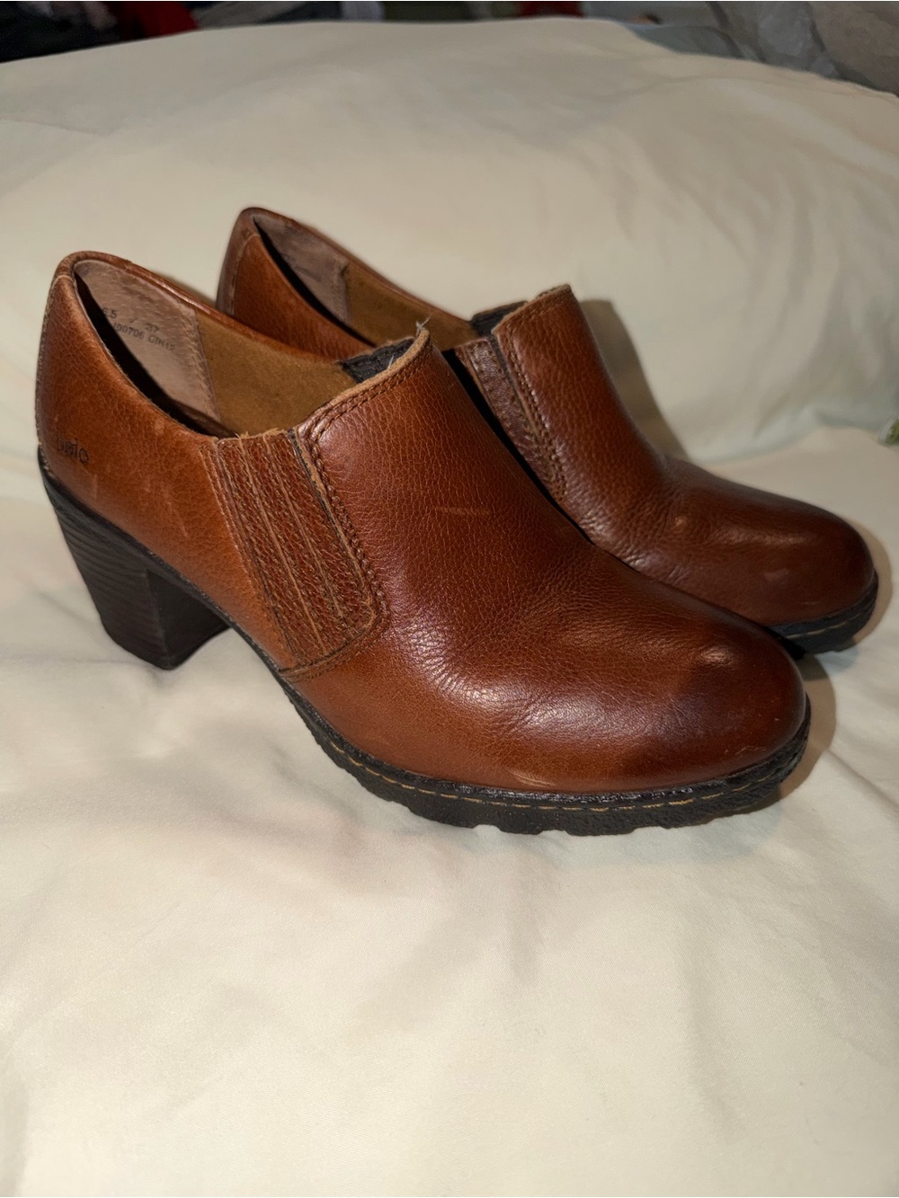 Women's‎ Brown Leather Slip-On Heeled Clogs